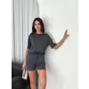 Luz&Pos Osy Modal Yumuşak Dokulu Kumaş Kadın Parçalı Bisiklet Yaka T-shirt Kısa Şort İkili Takım - Antrasit