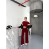 Osy Modal Yumuşak Dokulu Kumaş Kısa Kollu Crop Alt Ispanyol Paça Pantalon Ikili Takım - Bordo