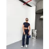 Osy Modal Yumuşak Dokulu Kumaş Kısa Kollu Crop Alt Ispanyol Paça Pantalon Ikili Takım - Füme