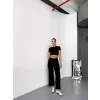 Osy Modal Yumuşak Dokulu Kumaş Kısa Kollu Crop Alt Ispanyol Paça Pantalon Ikili Takım - Siyah