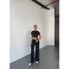Osy Modal Yumuşak Dokulu Kumaş Kısa Kollu Crop Rahat Pantalon Ikili Takım - Füme