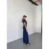 Osy Modal Yumuşak Dokulu Kumaş Kısa Kollu Crop Rahat Pantalon Ikili Takım - Lacivert