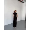 Osy Modal Yumuşak Dokulu Kumaş Kısa Kollu Crop Rahat Pantalon Ikili Takım - Siyah