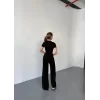 Osy Modal Yumuşak Dokulu Kumaş Kısa Kollu Crop Rahat Pantalon Ikili Takım - Siyah