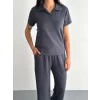 Osy Modal Yumuşak Dokulu Kumaş Kısa Kollu Yakalı T-shirt Pantalon Ikili Takım- Antrasit