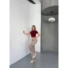 Luz&Pos Osy Modal Yumuşak Dokulu Kumaş Nakış İşlemeli Rahat Bol Paça Eşofman Pantalon - Bej