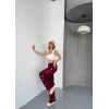 Luz&Pos Osy Modal Yumuşak Dokulu Kumaş Nakış İşlemeli Rahat Bol Paça Eşofman Pantalon - Bordo
