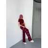Luz&Pos Osy Modal Yumuşak Dokulu Kumaş Nakış İşlemeli Rahat Bol Paça Eşofman Pantalon - Bordo