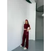 Luz&Pos Osy Modal Yumuşak Dokulu Kumaş Nakış İşlemeli Rahat Bol Paça Eşofman Pantalon - Bordo