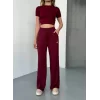Luz&Pos Osy Modal Yumuşak Dokulu Kumaş Nakış İşlemeli Rahat Bol Paça Eşofman Pantalon - Bordo