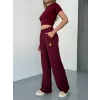 Luz&Pos Osy Modal Yumuşak Dokulu Kumaş Nakış İşlemeli Rahat Bol Paça Eşofman Pantalon - Bordo