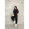 Osy Modal Yumuşak Dokulu Kumaş Oversize Bisiklet Yaka T-shirt Jogger Eşofman Altı Eşofman Takımı - Siyah