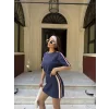 Osy Modal Yumuşak Dokulu Kumaş Parçalı Bisiklet Yaka T-shirt Mini Şortlu Etek İkili Takım -Lacivert