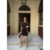 Osy Modal Yumuşak Dokulu Kumaş Parçalı Bisiklet Yaka T-shirt Mini Şortlu Etek İkili Takım - Siyah