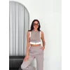 Osy Modal Yumuşak Dokulu Kumaş Tam Fermuarlı Crop Pantalon İkili Takım - Gri
