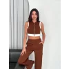 Osy Modal Yumuşak Dokulu Kumaş Tam Fermuarlı Crop Pantalon İkili Takım - Kahverengi