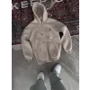 Luz&Pos Oversize Tam Fermuarlı Uzun Kol Hırka - Bej