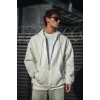 Luz&Pos Oversize Tam Fermuarlı Uzun Kol Hırka - Beyaz
