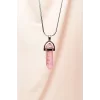 Pembe Kuvars Doğal Taşı Zincirli El Yapımı Tasarımlı Kolye Uç: 3,5 cm Zincir: 20 cm Kutulu