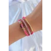 Pembe Renk Zirkon Taşlı Deri Çoklu Bileklik