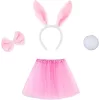 Pembe Tavşan Tacı Etek Papyon Kuyruk Kostüm Seti Çocuk Boy