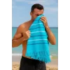 Peştemal Plaj Havlusu &#37;100 Pamuklu 70x150 Cm  Turkuaz Waves