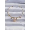 Pirinç Altın Renk Zirkon Taşlı Yonca Model Charm Bileklik