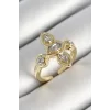 Pirinç Beş Taş Trend Figür Zirkon Taşlı Gold Renk Ayarlanabilir Kadın Yüzük