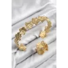 Pirinç Çiçek Model Gold Renk Bileklik Yüzük Set