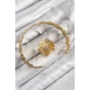 Pirinç Çiçek Model Gold Renk Bileklik Yüzük Set