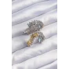 Pirinç Gold Gümüş Renkli Tırtıklı Kalp Küpe