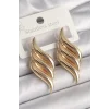 Pirinç Gold Renk 3 Sıra Dalga Model Kadın Küpe