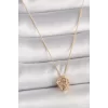 Pirinç Gold Renk 3D Zirkon Taşlı Elmas Model Kadın Kolye