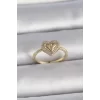 Pirinç Gold Renk Ayarlanabilir Zirkon Taşlı Kalp Model Kadın Yüzük