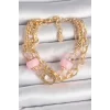 Pirinç Gold Renk Çoklu Pembe Taşlı Kadın Bileklik