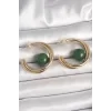 Pirinç Gold Renk Halka Model Yeşil Boncuk Detay Kadın Küpe