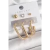 Pirinç Gold Renk Halka Model Zirkon Taş Topçuk Detay Kadın Küpe Seti