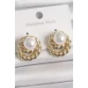 Pirinç Gold Renk İncili Sarmal Burgu Model Kadın Küpe