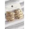 Pirinç Gold Renk İşlemeli Kare Plaka Model Kadın Küpe