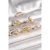 Pirinç Gold Renk Pembe Damla Mineli Sarmal İşleme Detaylı 6Lı Kadın Yüzük Seti