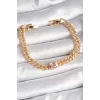 Pirinç Gold Renk Pembe Kare Zirkon Taşlı VIP Seri Kadın Bileklik