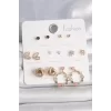 Pirinç Gold Renk Renkli Zirkon Taşlı Kalp Detay 7 Çift Kadın Küpe Seti