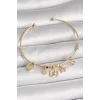 Pirinç Gold Renk Sallantı Zirkon Taşlı Ayıcık Figür Taç Detay Charm Kadın Bileklik