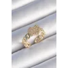 Pirinç Gold Renk Zincir Kordon Zirkon Taşlı Kalp Model Kadın Yüzük