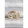 Pirinç Gold Renk Zirkon Taşlı Düğüm Model VIP Seri Kadın Yüzük