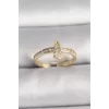 Pirinç Gold Renk Zirkon Taşlı İnci Detay Kilit Kalp Figür Ayarlanabilir Yüzük
