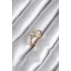 Pirinç Gold Renk Zirkon Taşlı Kalp Charm Model Kadın Yüzük