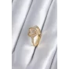 Pirinç Gold Renk Zirkon Taşlı Kalp Charm Model Kadın Yüzük