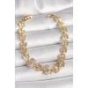 Pirinç Gold Renk Zirkon Taşlı Kelebek Model Zincir Kadın Bileklik