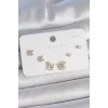 Pirinç Gold Renk Zirkon Taşlı Kuğu Model 925 Ayar Gümüş Çivi Kadın Küpe Seti